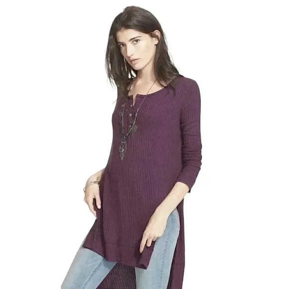 Free People We  the Free Gwen Thermal Shirt Top Long Sleeve Tunic Plum Size XS - Picture 1 of 14